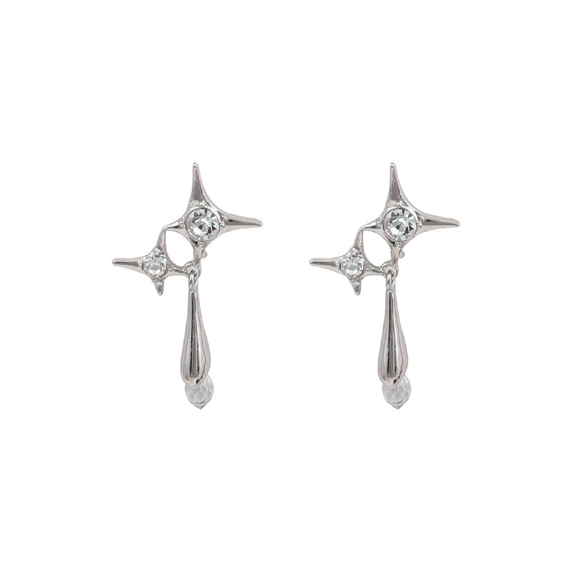 Silver Needle Water Drops Star Niche Design Earrings