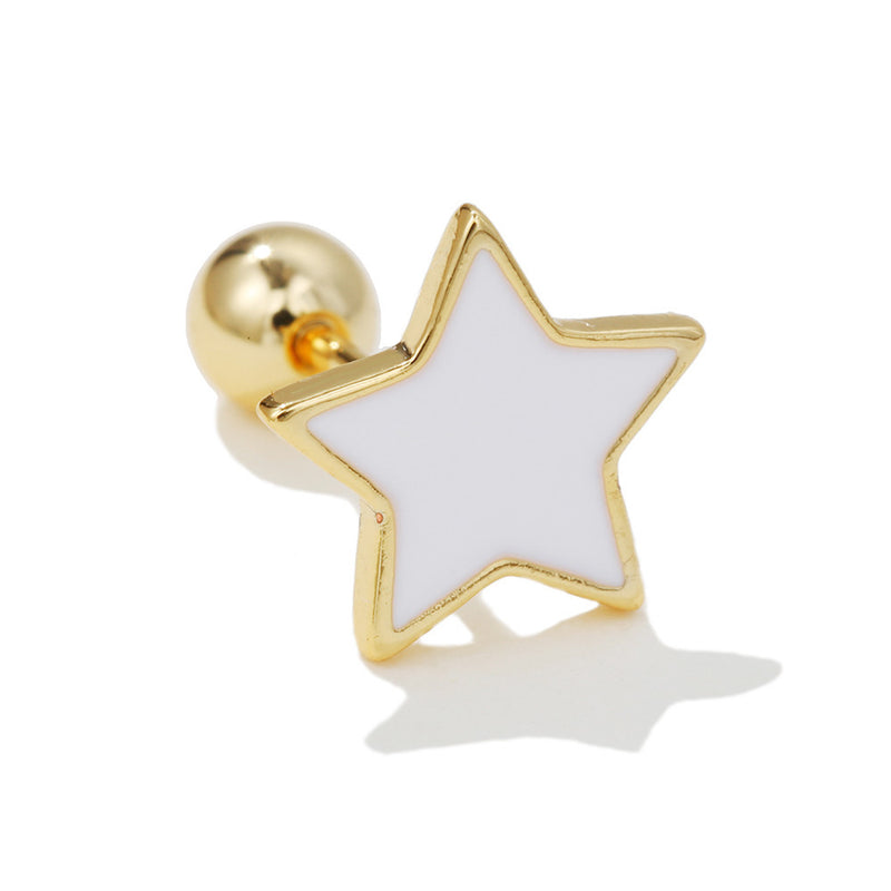 Screw Piercing Love Star Moon Stud Earrings