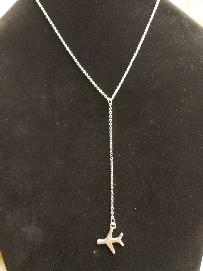 Women's long small airplane necklace