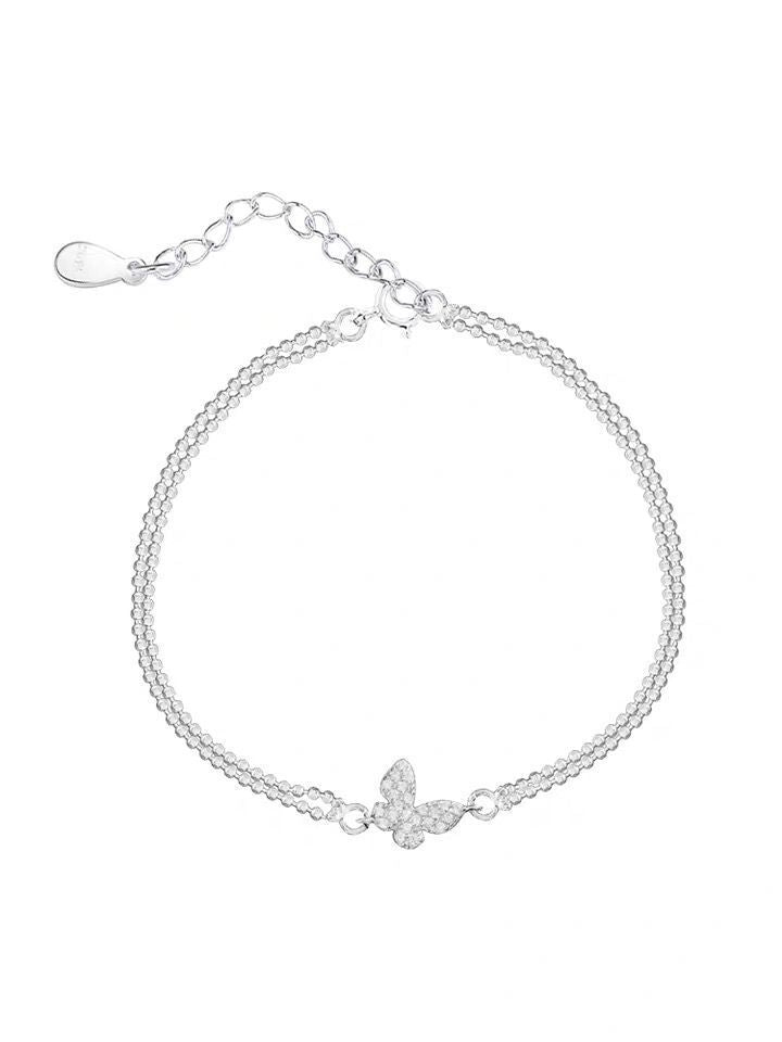 Butterfly diamond double-layered bracelet