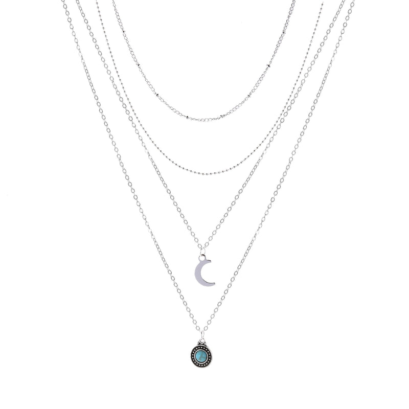 Natural gemstone silver color bohemian moon necklace