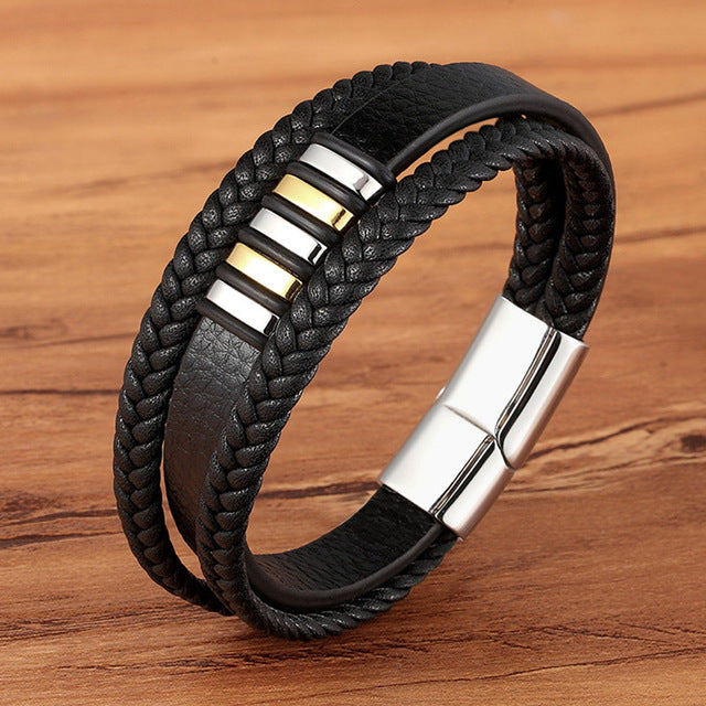 Men's multi-layer braided leather bracelet