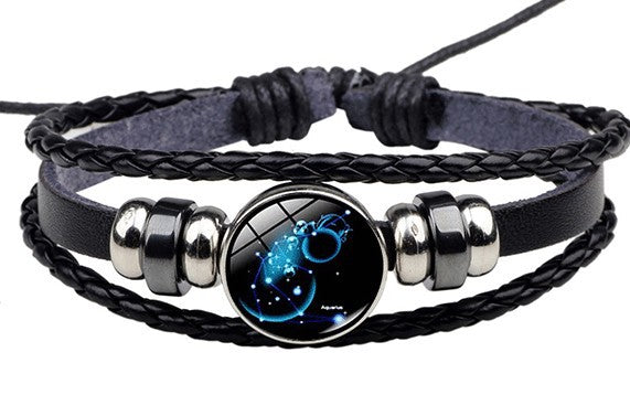 Twelve Constellations Student Woven Leather Bracelet