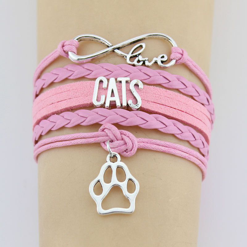 Hand-knitted Braided Bracelet With Cat & Paw Charm