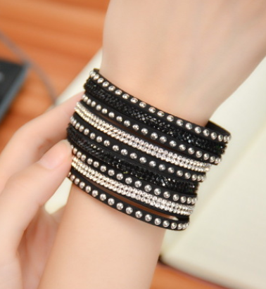 Black nine rows of diamond studded Korean velvet multi-layer bracelet fashion retro style series