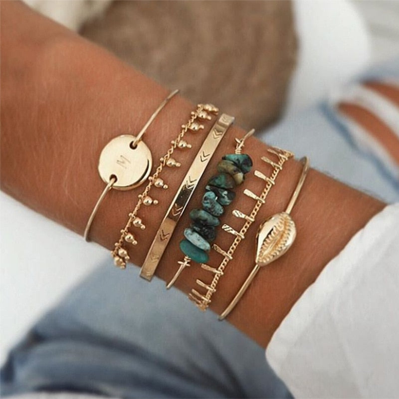 6 sets of alloy disc shell gravel bracelet