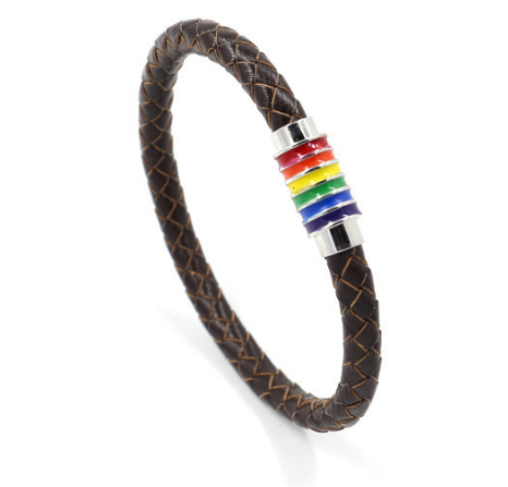 Elegant Magnetic Titanium Steel Rainbow Drop Leather Bracelet