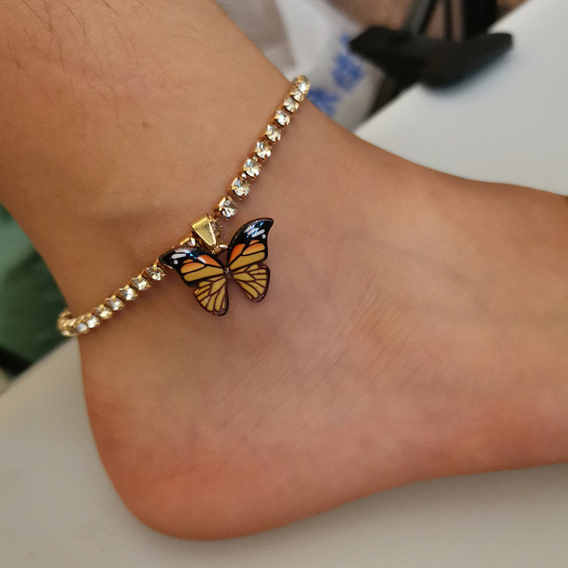 Women's Rhinestone Butterfly Pendant Anklet