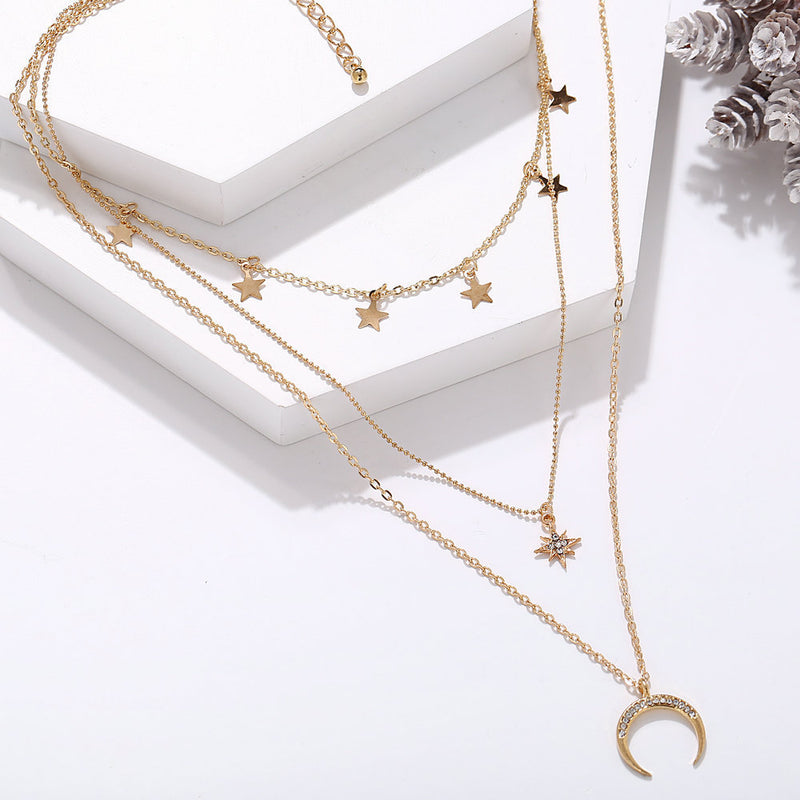 Star Crescent Three-layer Necklace