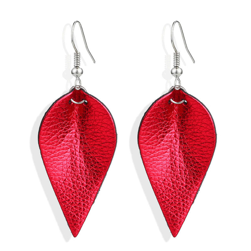 Leaf-shaped leather earrings