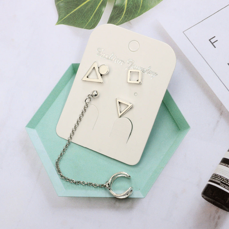 Alloy Inverted Triangle Square Metal Ear Clip Earrings 4-piece Set