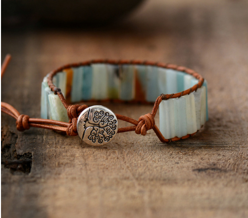 Hand-woven bracelet Stone beaded bracelet leather rope winding bracelet Natural stone bracelet