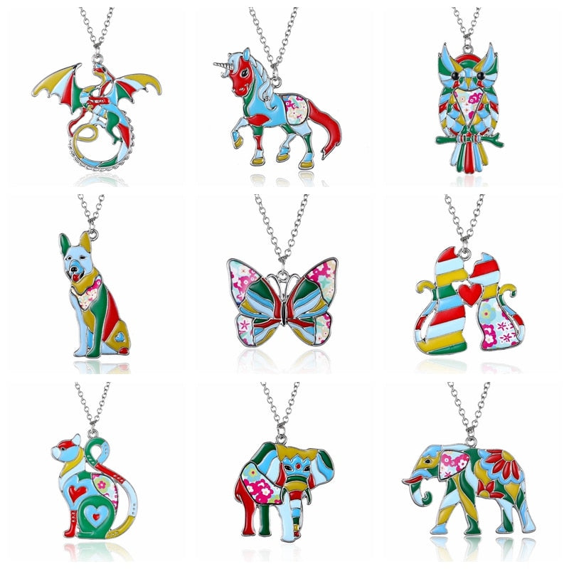 Cross-border European and American painting oil sticker pendant necklace/animal sticker printing series necklace spot direct sales