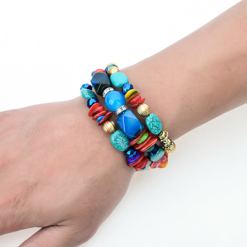 Colorful Natural Stone Turquoise Beaded Bracelet Women Multi-layer Winding Bracelet