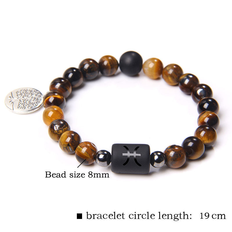 Twelve Constellation Tree of Life Black Gallstone Bracelet