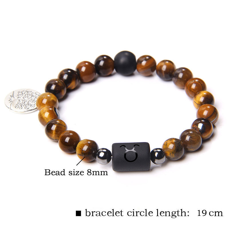 Twelve Constellation Tree of Life Black Gallstone Bracelet