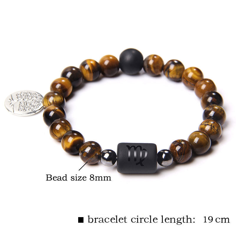 Twelve Constellation Tree of Life Black Gallstone Bracelet