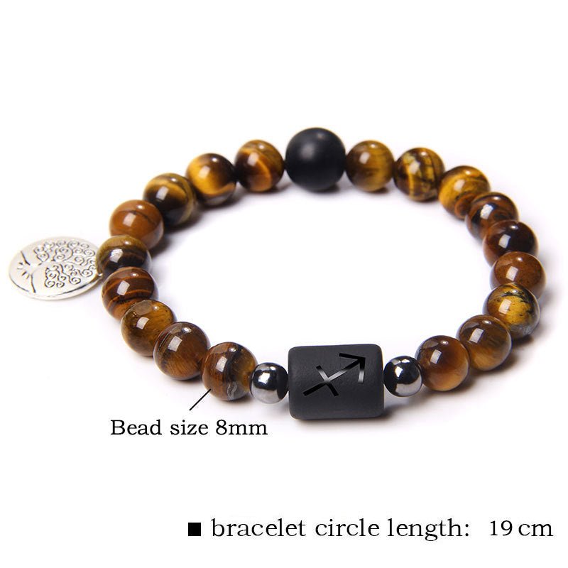 Twelve Constellation Tree of Life Black Gallstone Bracelet