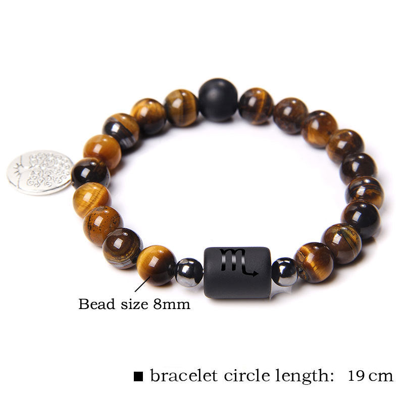 Twelve Constellation Tree of Life Black Gallstone Bracelet