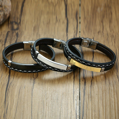 Stainless steel leather bracelet curved brand PU leather braid