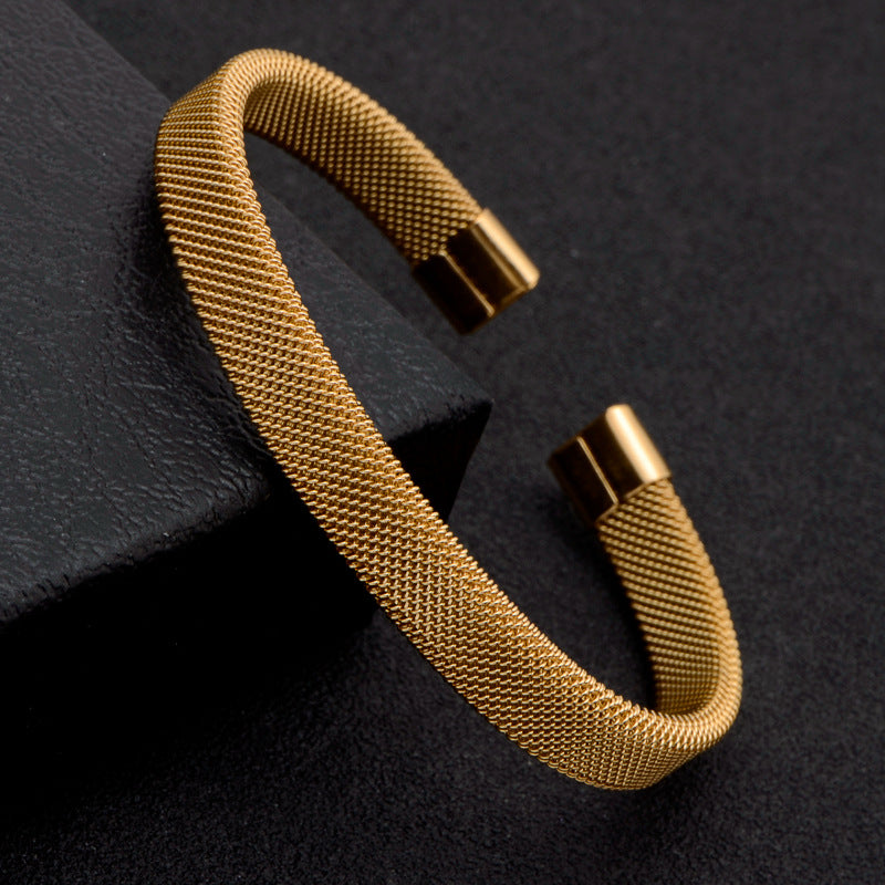 Men's C-shaped Mesh Elastic Stainless Steel Bracelet