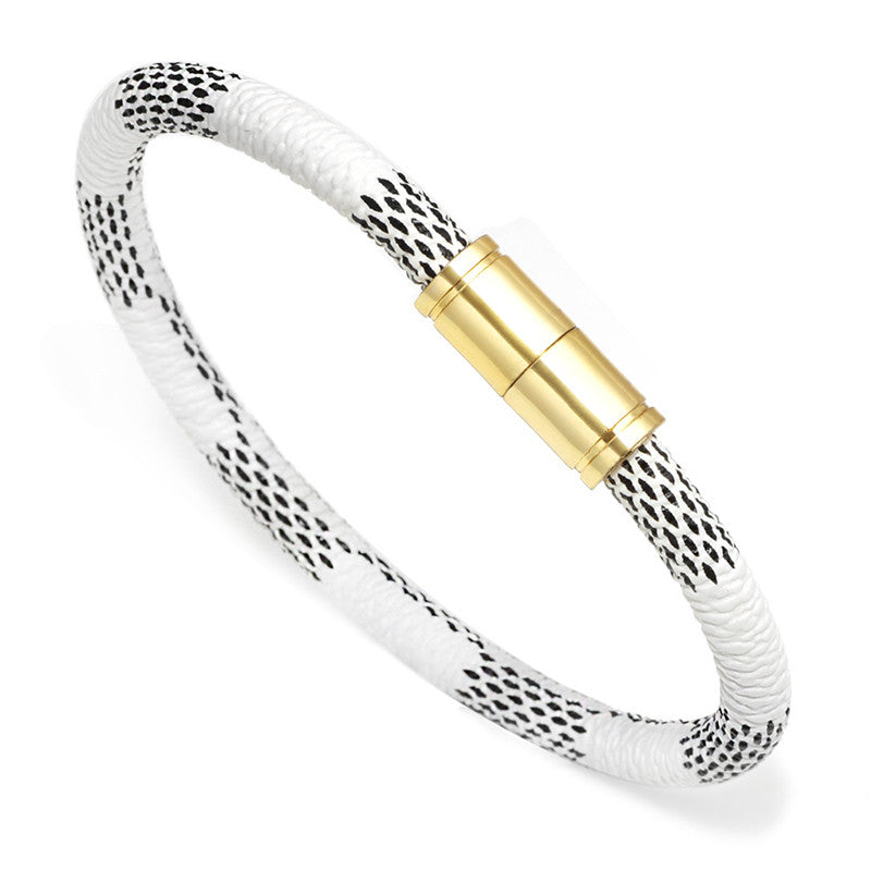 Cowhide Stripes Bracelet Alloy Magnetic Buckle