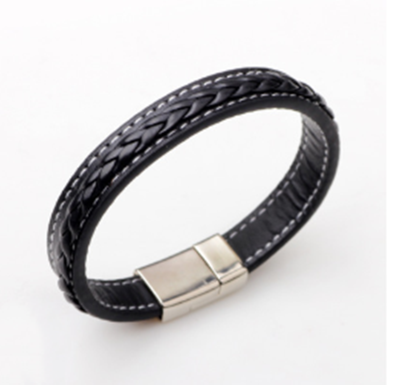 Cowhide Stripes Bracelet Alloy Magnetic Buckle