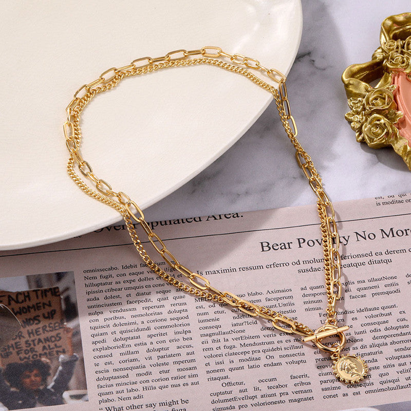 Double Necklace Female Fashion Simple Coin Pendant