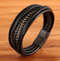 Men's Leather Bracelet with Multilayer Design - Punk Titanium Chain Bracelet