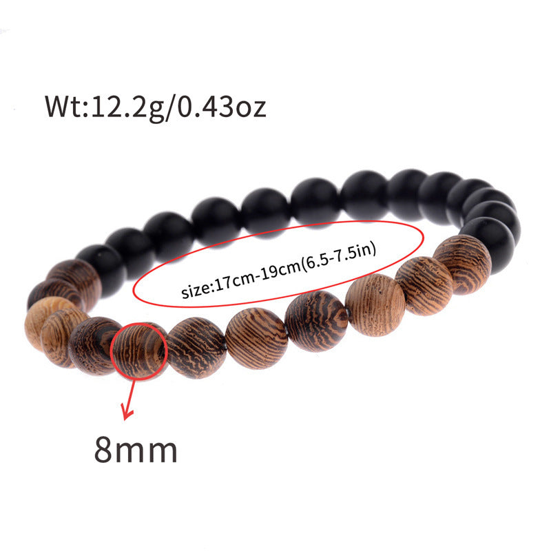 Frosted Stone Wooden Bead Hand Strung Crater Stone Bracelet