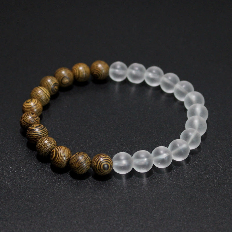 Frosted Stone Wooden Bead Hand Strung Crater Stone Bracelet