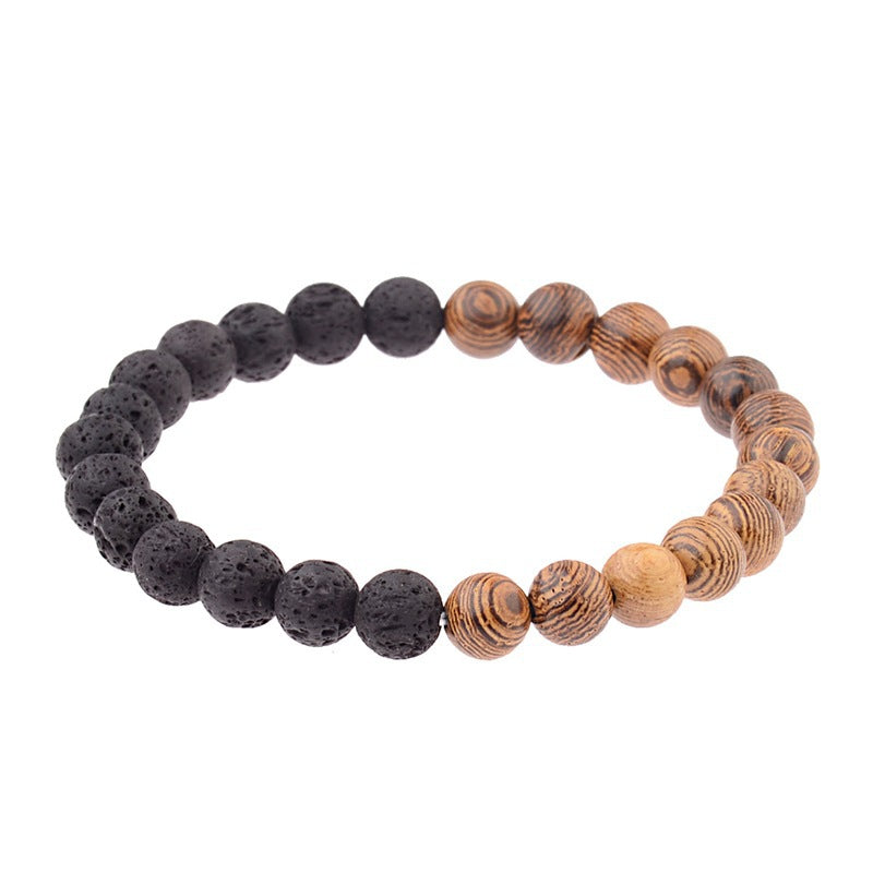 Frosted Stone Wooden Bead Hand Strung Crater Stone Bracelet