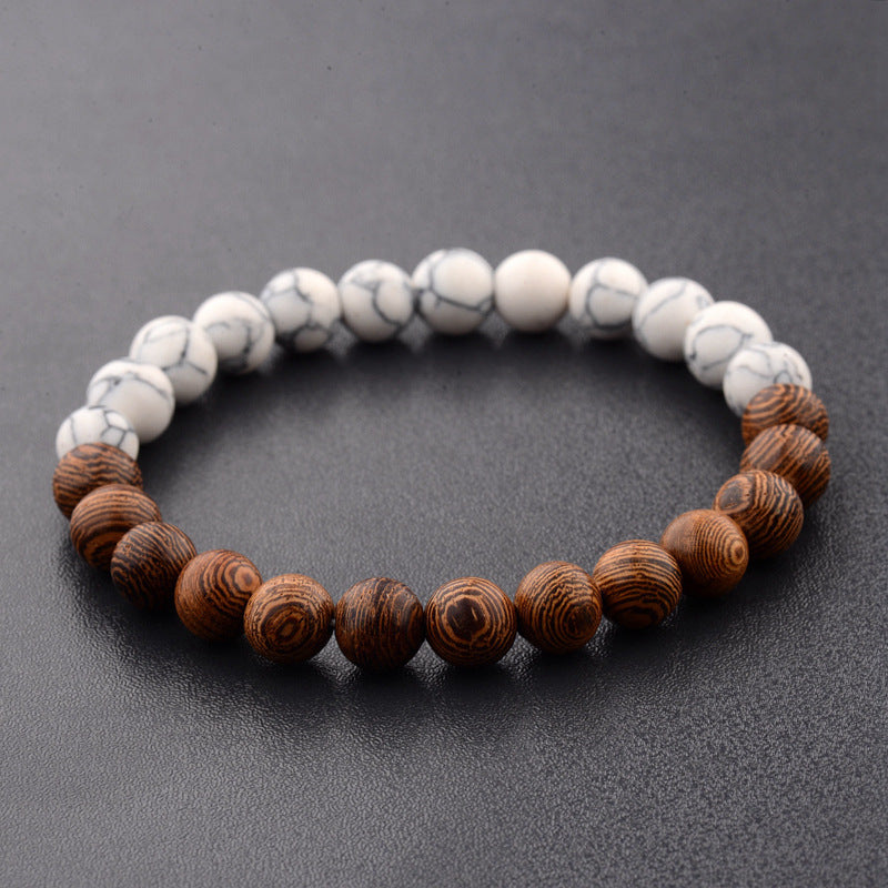 Frosted Stone Wooden Bead Hand Strung Crater Stone Bracelet