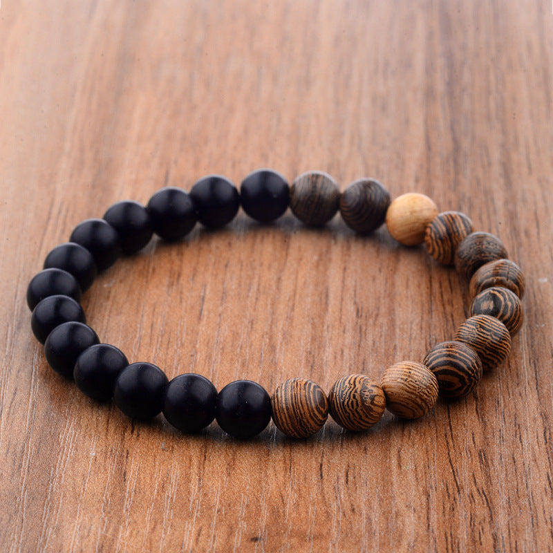 Frosted Stone Wooden Bead Hand Strung Crater Stone Bracelet