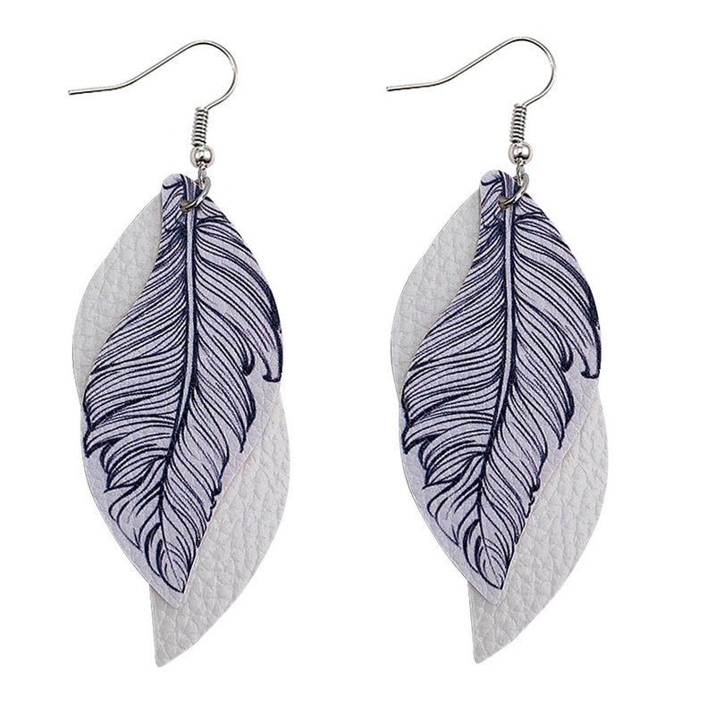 Leaf Leather Earrings Double Feather Print Leather Earrings Women