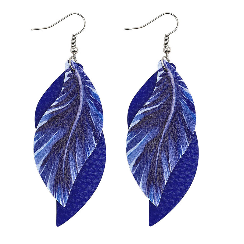 Leaf Leather Earrings Double Feather Print Leather Earrings Women