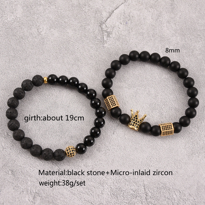 Crown Ball Micro Inlaid Zircon Natural Stone Two Piece Bracelet