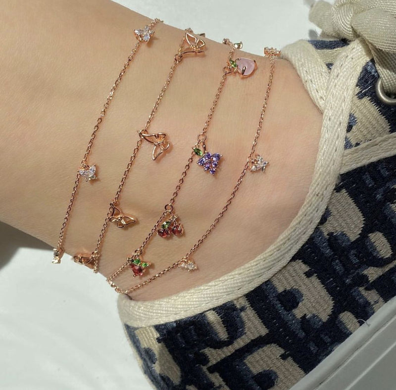 Cherry Fruit Element Butterfly Pendant Anklet