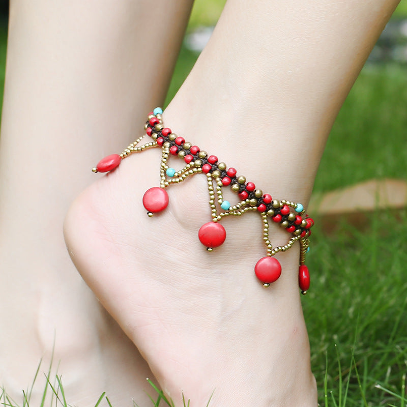 Turquoise Round Cake Anklet Bohemian Beach Shoes And Clothing Accessories Anklet Ladies