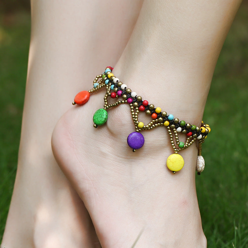 Turquoise Round Cake Anklet Bohemian Beach Shoes And Clothing Accessories Anklet Ladies