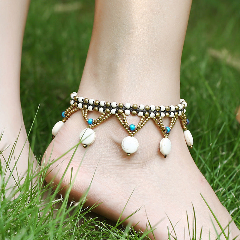 Turquoise Round Cake Anklet Bohemian Beach Shoes And Clothing Accessories Anklet Ladies