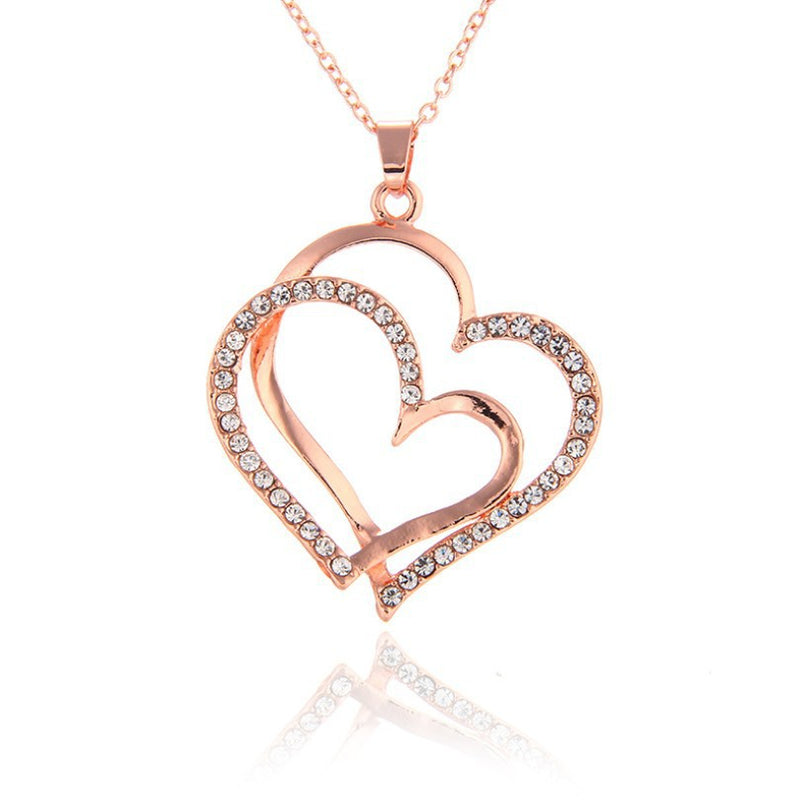 Full Diamond Alloy Silver Double Peach Heart Pendant