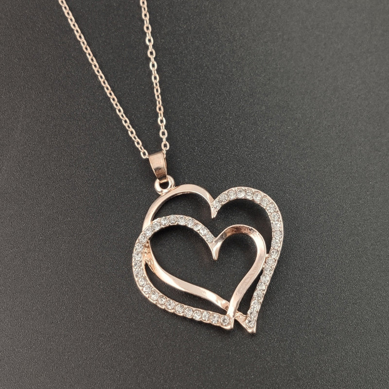 Full Diamond Alloy Silver Double Peach Heart Pendant