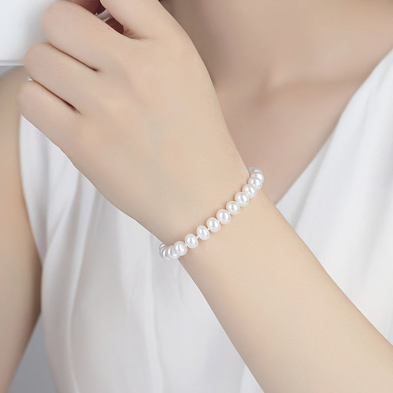 Natural Freshwater Pearl with S925 Silver Buckle Bracelet