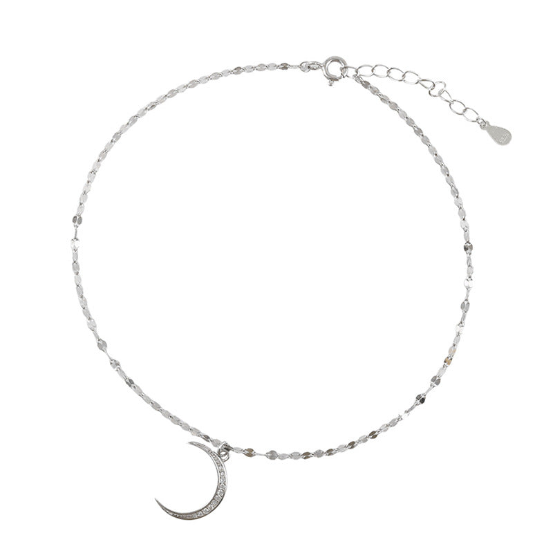 Simple 925 Sterling Silver Moon Anklet