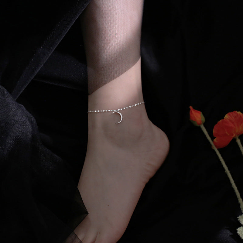 Simple 925 Sterling Silver Moon Anklet