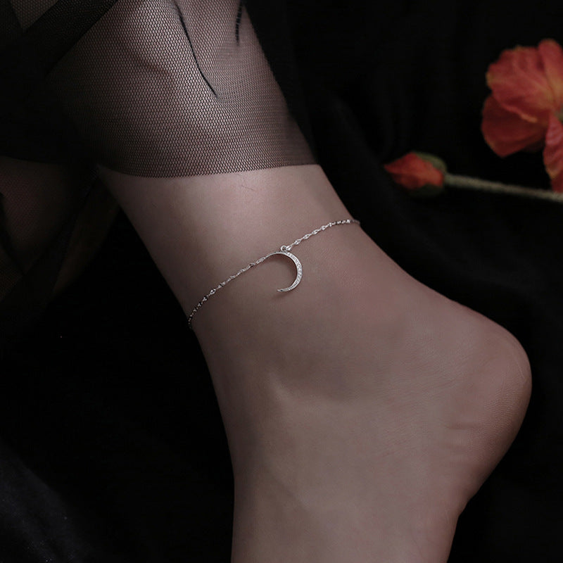 Simple 925 Sterling Silver Moon Anklet