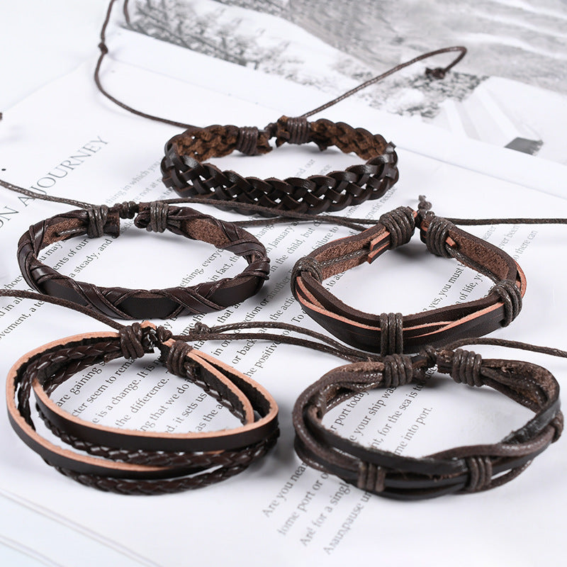 Cross knitted leather adjustable suit Bracelet