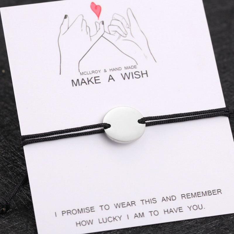 Heart Shaped Paper Card Bracelet Stainless Steel Lettering Couple Bracelet