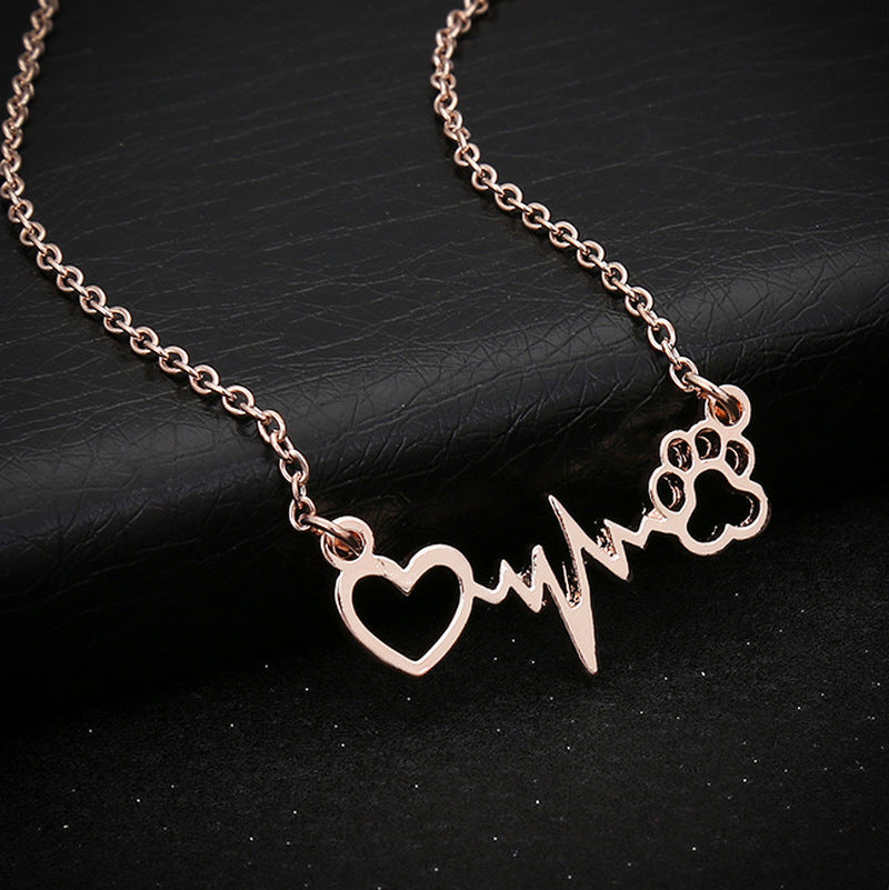 Creative ECG Dog Paw Print Love Necklace